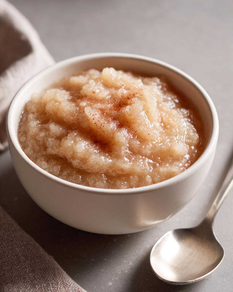 A bowl of fluffy homemade applesauce topped with a sprinkle of cinnamon, ready to be enjoyed.