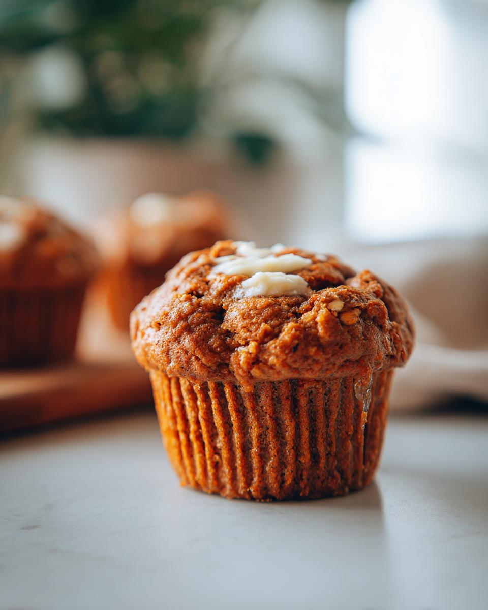 Close-up of a delicious Starbucks pumpkin cream cheese muffin with a swirl of cream cheese on top.