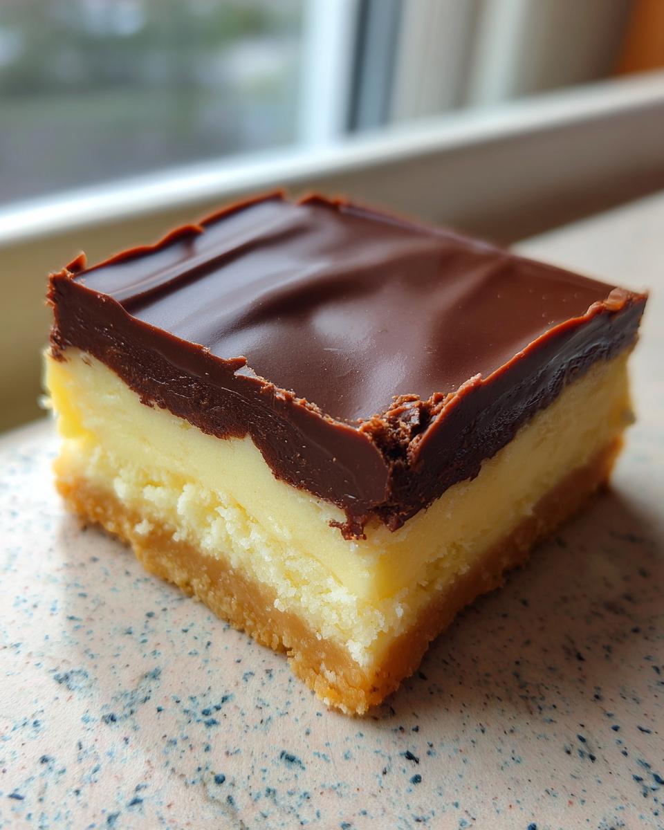 A single slice of Boston Cream Pie Fudge, featuring a chocolate ganache topping, creamy filling, and a cookie crust.
