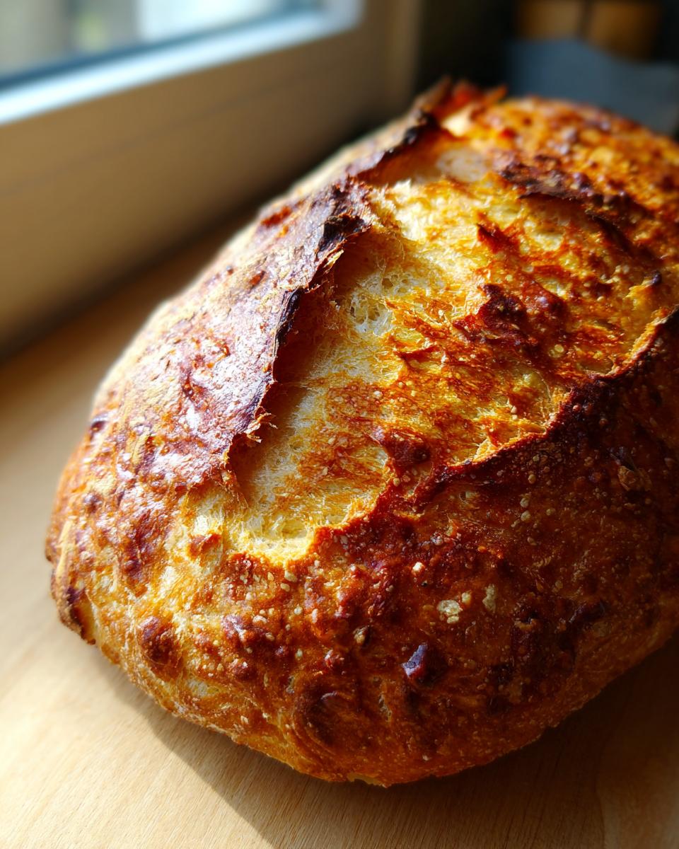 Close-up of a perfectly baked, golden-brown Crusty Italian bread loaf with a rustic, crackled crust.