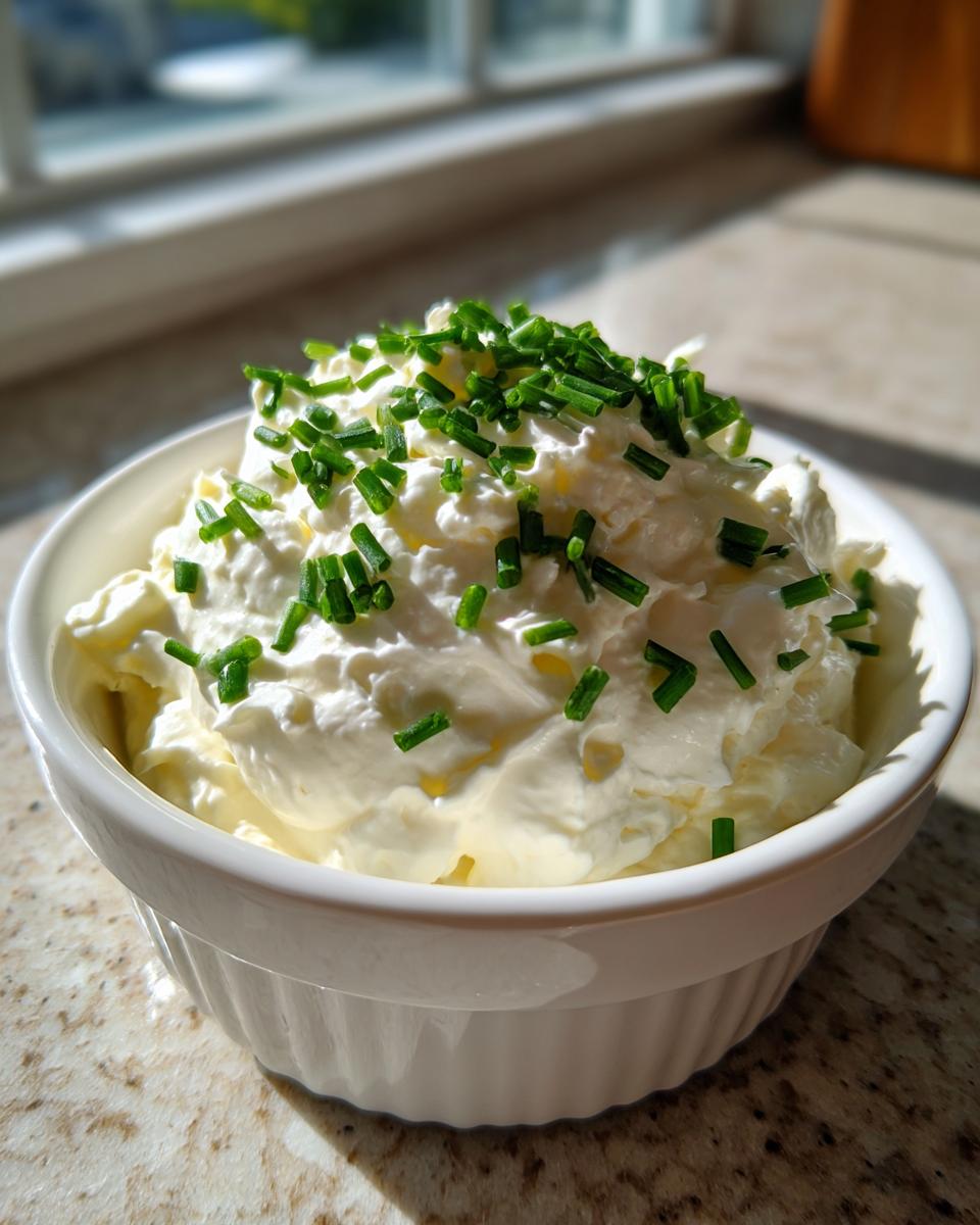 A white ramekin filled with creamy horseradish sauce, generously topped with freshly chopped green chives.