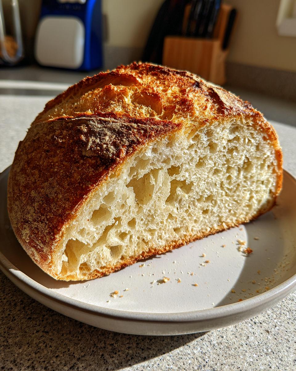 Cross-section view showing the airy, open crumb structure of the amazing 1-hour italian bread.