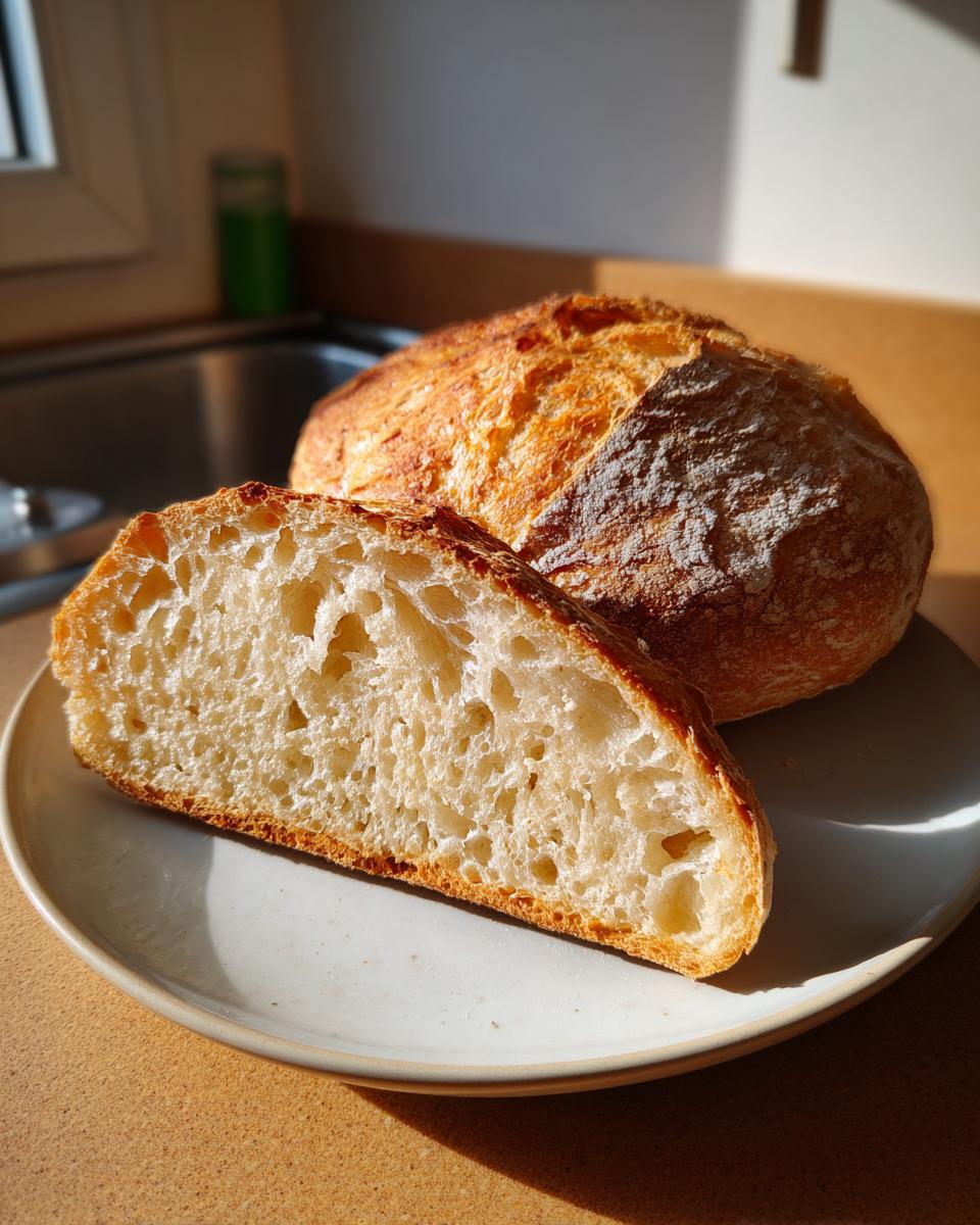 Close-up of a sliced loaf of golden-crusted Italian bread showing an open, airy crumb structure.