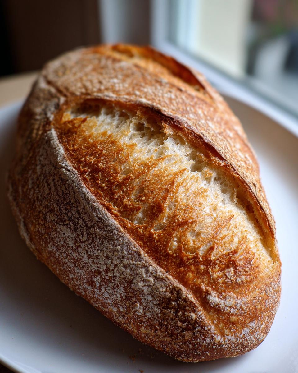 Close-up of a freshly baked loaf of French bread showing a deeply scored, golden-brown, and blistered crust.