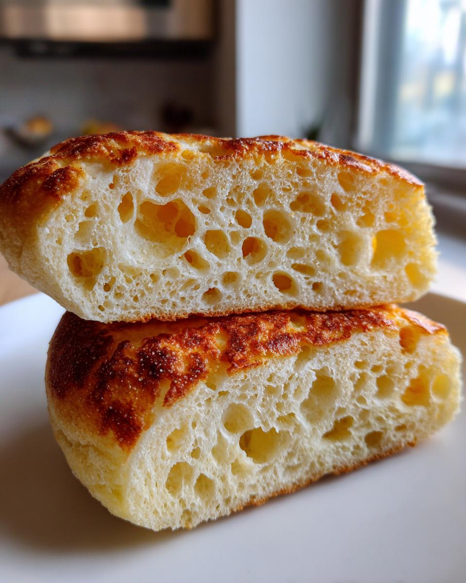 Cross-section view showing the open, airy crumb structure of homemade English muffins.