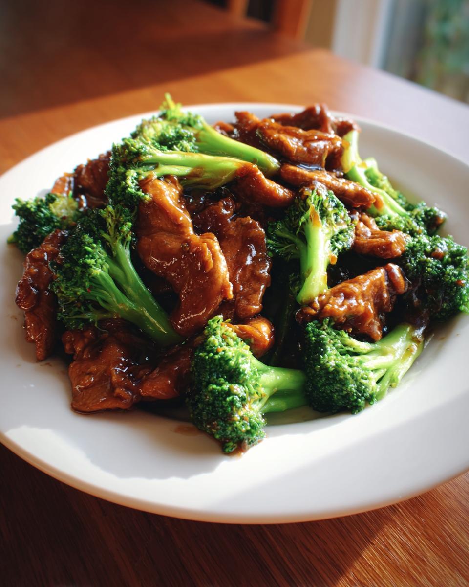 A close-up of savory chicken and broccoli stir-fry coated in brown sauce, ready to eat.