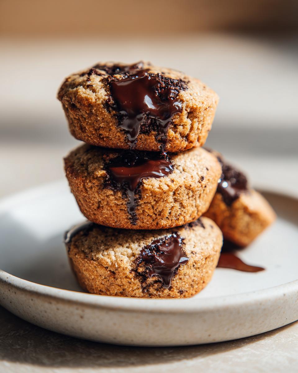 Three stacked, soft vanilla pudding chocolate chip cookies topped with gooey, melted chocolate.